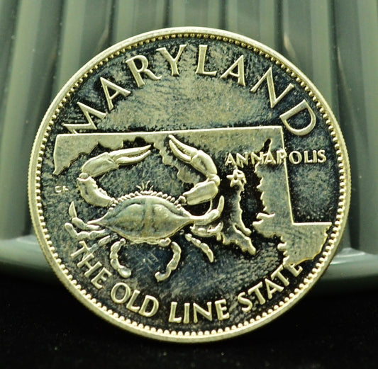 925 Silver Franklin Mint Art Round State of Maryland