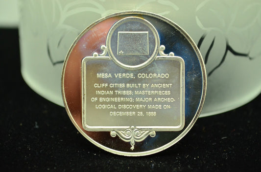 1971 Franklin Mint 925 Sterling Silver Round Art Medal Colorado Mesa Verde