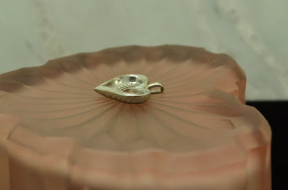 10K White gold open heart pendant charm reversible w/ diamonds #D3753