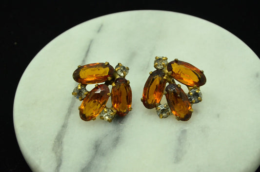 Vintage Gold plated 925 Sterling Silver orange gemstone screwback earrings