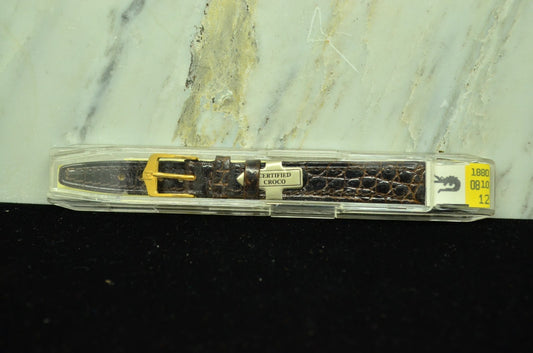 12mm HIRSCH DARK BROWN LEATHER VINTAGE WATCH BAND STRAP GOLD TONE BUCKLE -NIB