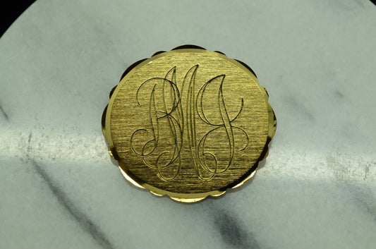 YELLOW GOLD FILLED OVAL SIGNET RMJ ENGRAVED PIN BROOCH