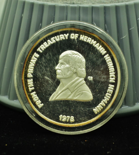 1978 Private Treasury Hermann Heinrich Neumann Art Round -1 Troy Oz .999 Silver