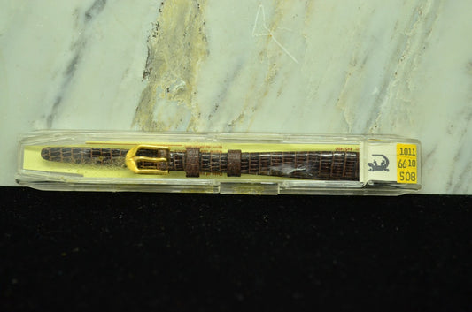 8mm HIRSCH BROWN LEATHER VINTAGE WATCH BAND STRAP GOLD TONE BUCKLE -NIB
