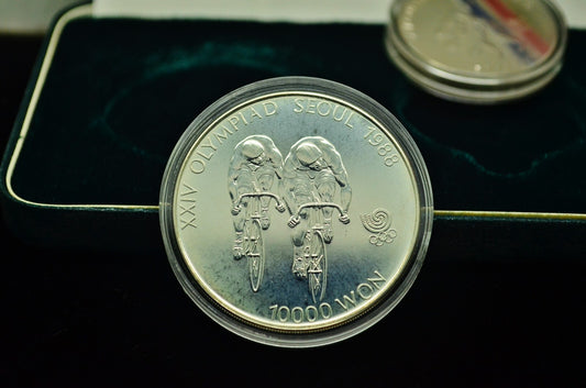 1988 South Korea Olympics 2 Coin Set 925 Silver Cycling & Ssirum OGP