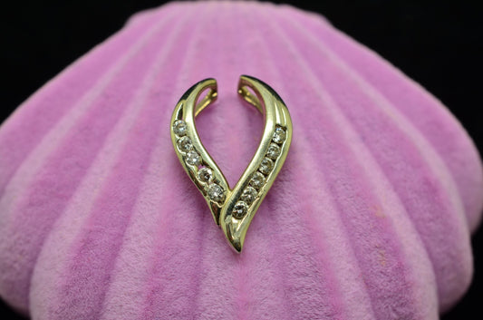 12K White Gold Wishbone Pendant Charm with Diamonds 0.22 tcw