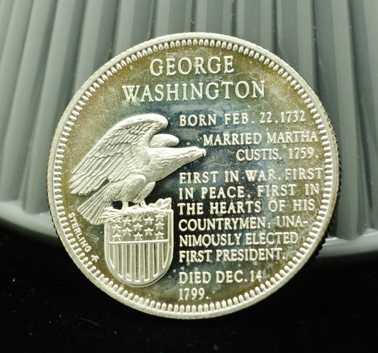 President George Washington Franklin Mint Art Round 92.5% Silver