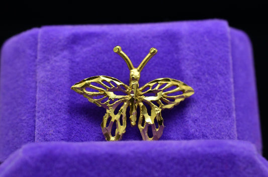 14K Yellow Gold Filigree Butterfly Pendant Charm