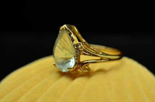 14K Yellow Gold Pear Cut Pale Blue Topaz Ring Band w/ Diamonds Size 6.25