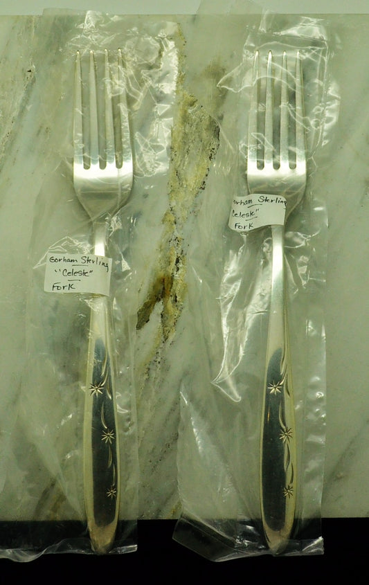 925 Sterling Silver Gorham Celeste Set of 2 Dinner Forks 7 1/2"