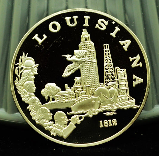 925 Silver Franklin Mint Art Round State of Louisiana