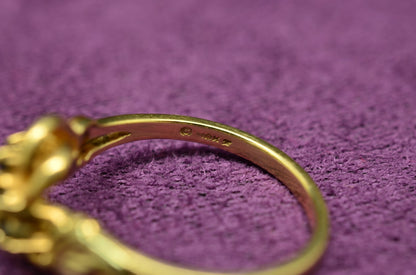 10K Yellow Gold Black Hills Gold Leaves w/ Topaz & Diamond Ring Band Size 7