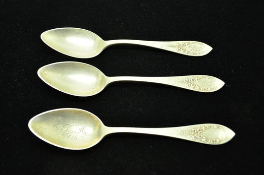 Lot of three 925 Sterling Silver spoons -antique pattern 5 3/8 inches