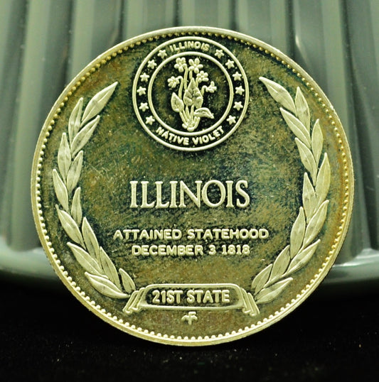925 Silver Franklin Mint Art Round State of Illinois