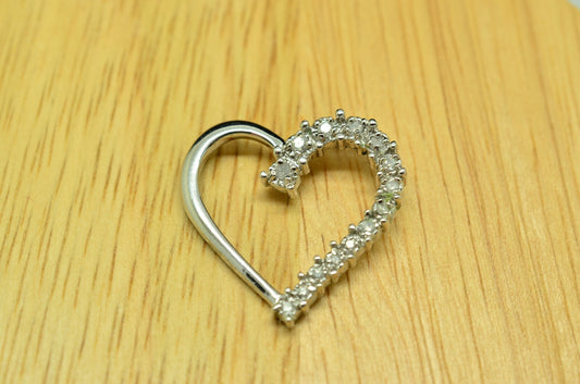 925 Sterling Silver Open Heart pendant charm w/ Diamonds 0.28 tcw