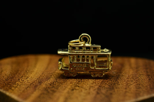 14K Yellow Gold Cable Car Pendant Charm
