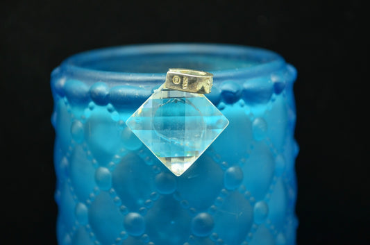 925 Sterling Silver faceted quartz crystal pendant w/ cz accents on the bail