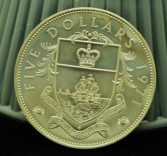 1971 Bahama Islands $5 Bu 45mm coin -92.5% silver