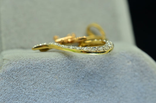 10K Yellow Gold diamond open heart pendant charm w/ rose gold butterfly 0.26 tcw