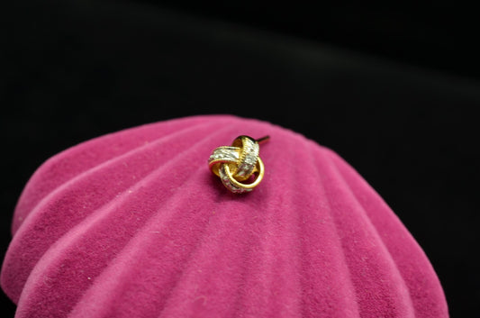 14K Yellow Gold Love Knot Design Single Stud Earring w/ Diamonds -just one