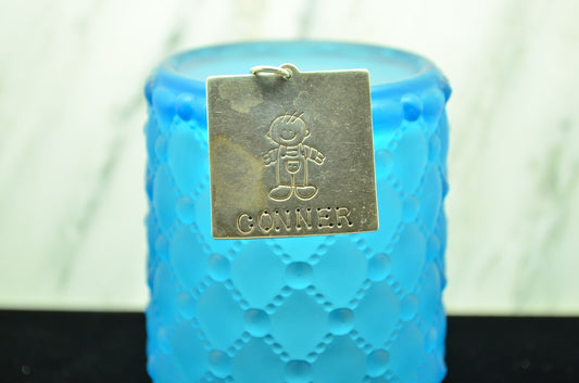 Lucy Ann 925 Sterling Silver etched little boy CONNER square pendant charm