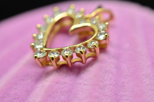 14K Yellow Gold Open Heart Pendant Charm covered with natural diamonds 0.32 tcw