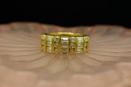 14K Yellow Gold round & baguette cut CZ anniversary ring band size 6.75