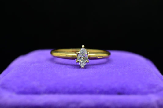 14K Yellow Gold Marquise Cut Diamond Solitaire Ring Band 0.18 Carats Size 5.5