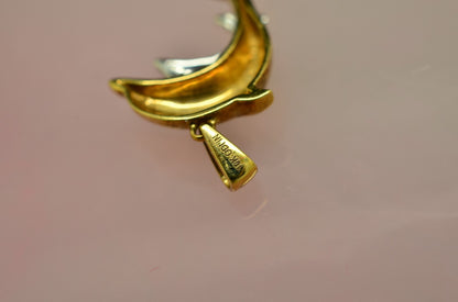 10K Yellow & White Gold Mother & Baby Dolphin pendant charm w/ diamonds