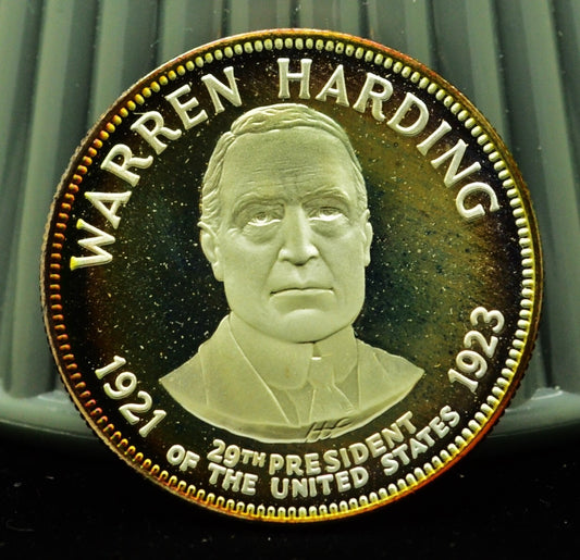 925 Silver Franklin Mint Art Round Presidential Treasury Warren Harding