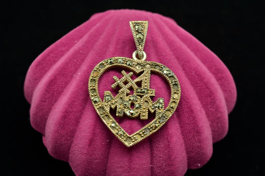 925 Sterling Silver Marcasite Mother's pendant charm