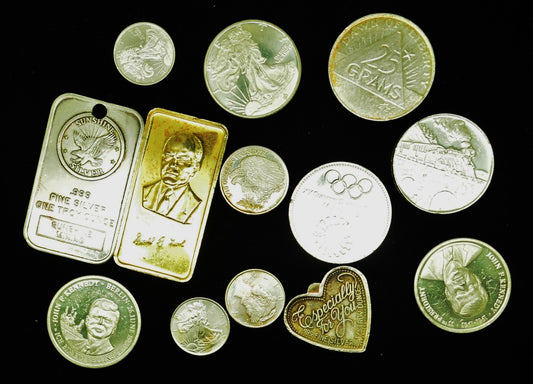 Lot of 13 Art Rounds / Bars .999 Fine Silver -Various Designs & Weights 6 Oz ASW