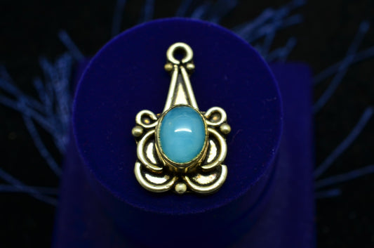 925 Sterling silver with blue oval chalcedony cabochon pendant charm