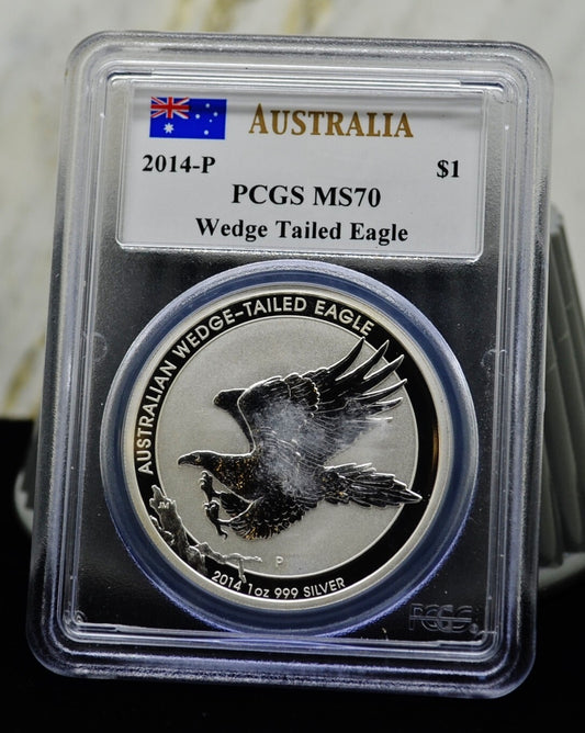 2014-P $1 Australia Wedge Tailed Eagle 1 Oz Silver PCGS MS70 Mercanti Signed