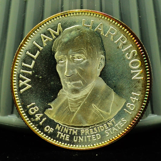 925 Silver Franklin Mint Art Round Presidential Treasure William Harrison