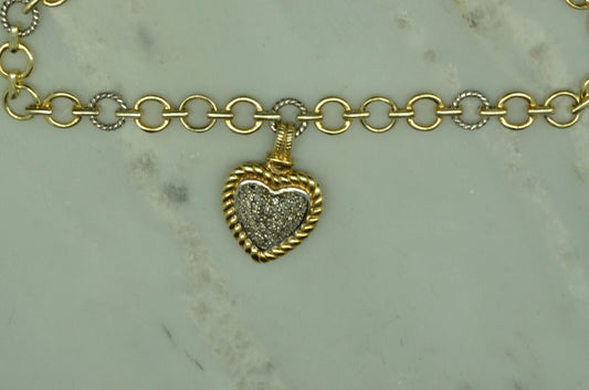 Heng Ngai 925 Sterling Silver necklace with with pave diamond heart pendant