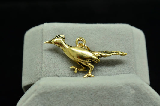 14K Yellow Gold Roadrunner Bird Pendant Charm -Fairly Heavy