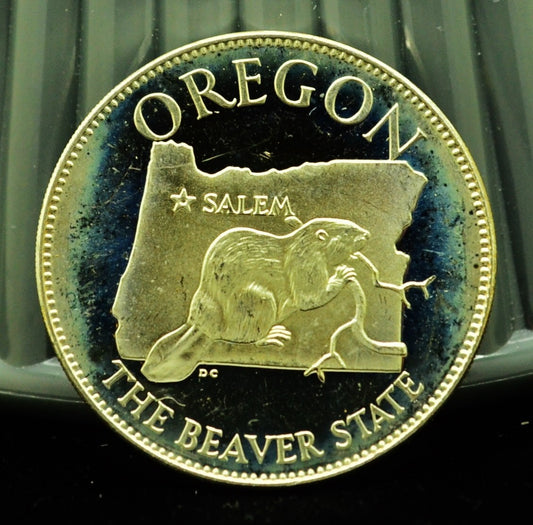 925 Silver Franklin Mint Art Round State of Oregon