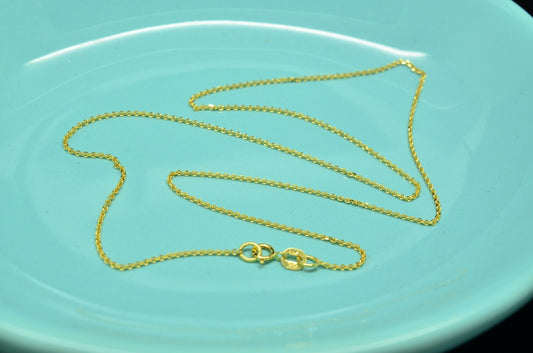 16" 14K Yellow Gold Sparkling Cable Chain Necklace 1.0mm 1.7 grams
