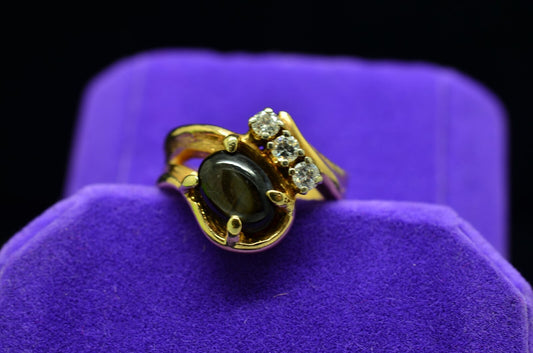 14K Yellow Gold yellowish-brown sapphire cabochon ring band w/ diamonds size 5.5