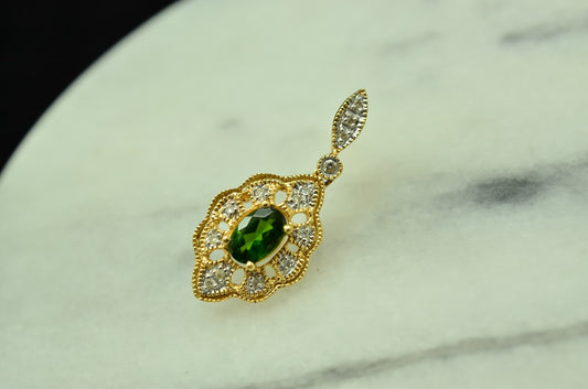 14K Yellow Gold Dangling Peridot Single post Earring w/ Diamonds -just one
