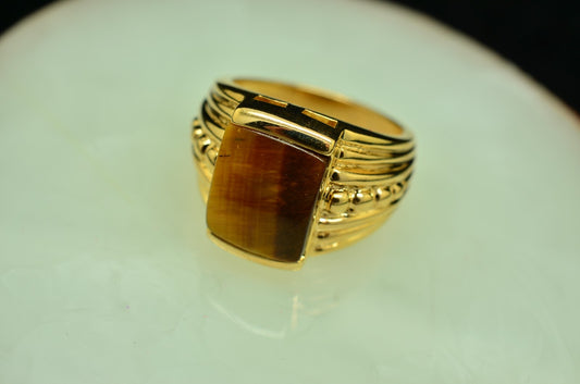 Vermeil 925 Sterling Silver Tiger's Eye Solitaire Ring Band Size 6.75