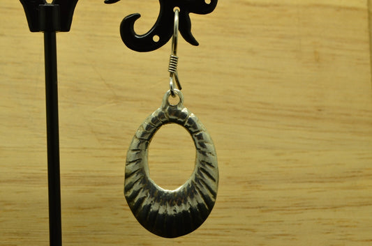 925 Sterling Silver dangling scalloped finish oval shaped fishhook earrings