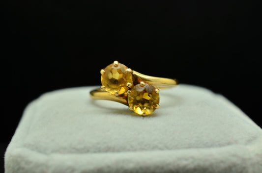 14K Yellow Gold Two Stone Golden Citrine Ring Band Size 5.75