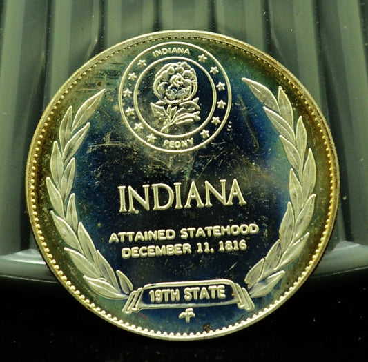 925 Silver Franklin Mint Art Round State of Indiana