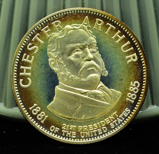 925 Silver Franklin Mint Art Round Presidential Treasury Chester Arthur