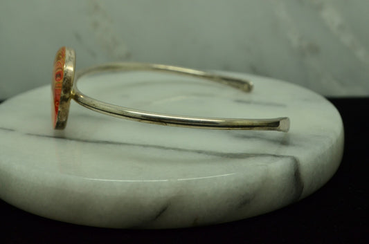 7" Handmade 925 Sterling Silver Bolivia Stamp round pendant cuff bracelet