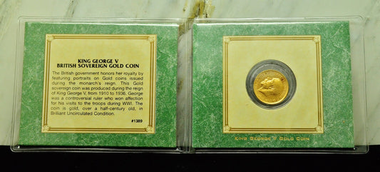 1912 Great Britain Gold Sovereign 91.7% Gold KM#29 -In Nice Folder Display