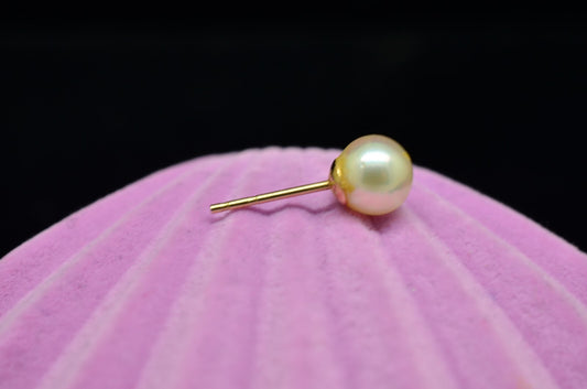 14K Yellow Gold 6.5mm Natural White Pearl Single Stud Earring -just one