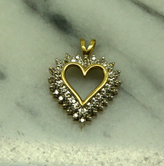 10K Yellow gold open heart w/ diamonds pendant charm 1/2 tcw #D3777